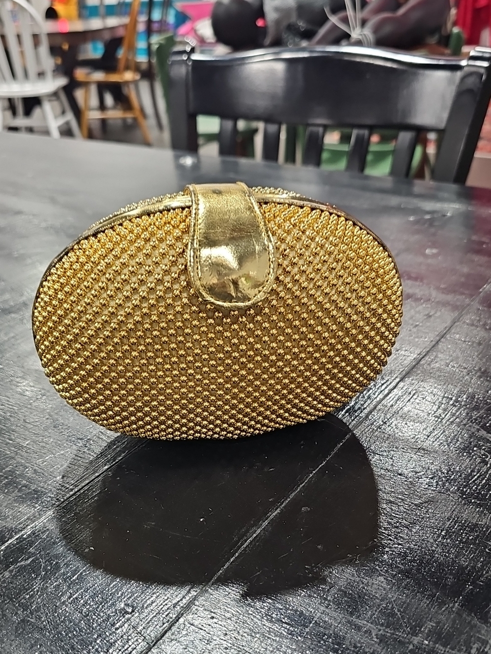 Gold Beaded Oval Evening Clutch - Women Bags